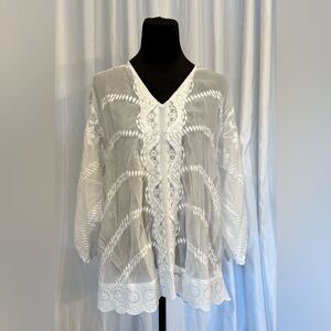 Johnny Was Boho White Embroidered Blouse